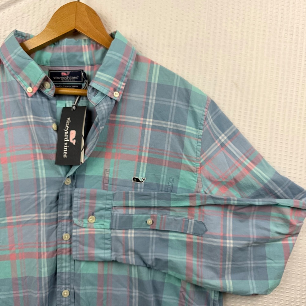 Vineyard Vines Slim Fit Tucker Shirt Mens XL Pastel Plaid Button Down Stretch